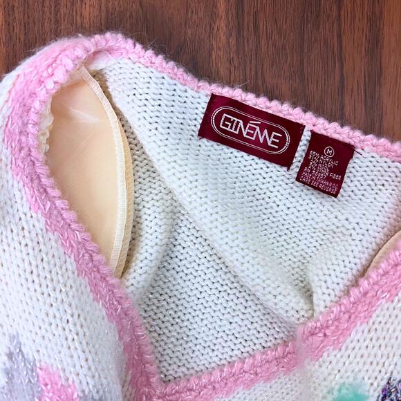 Vintage 80s Pastel Knit Sweater M – Whimsigoth Coquette Cottagecore Halloween - Picture 8 of 8